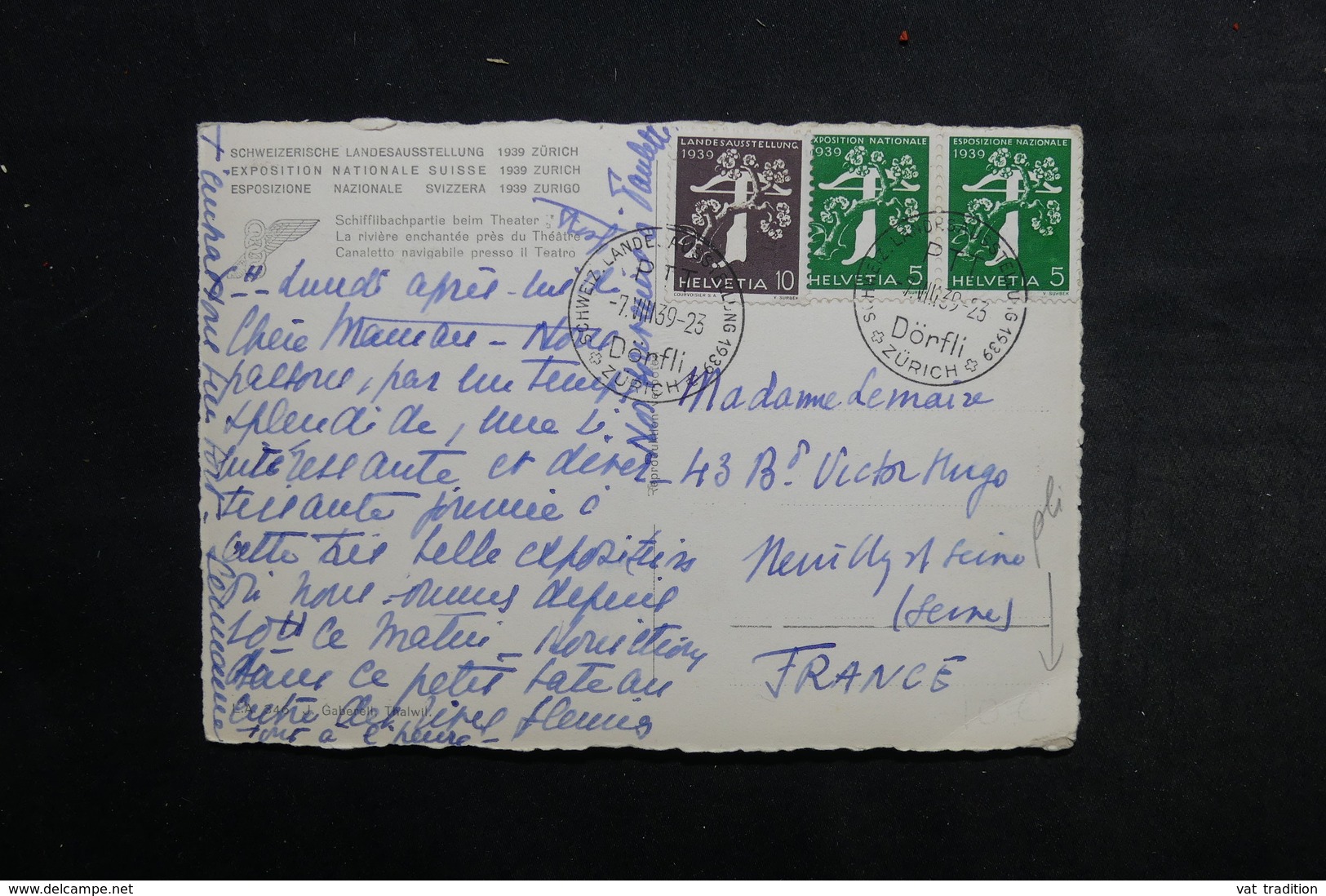 SUISSE - Affranchissement De L 'Exposition Nationale De Zurich En 1939 Sur Carte Postale - L 32947 - Poststempel