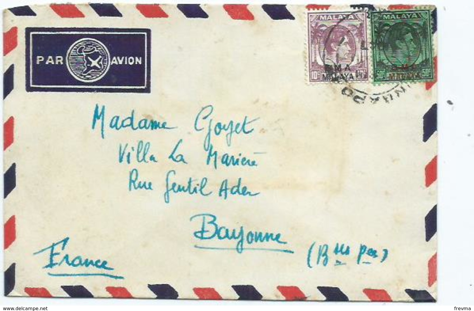 Enveloppe Timbre Malaya - Malaya (British Military Administration)