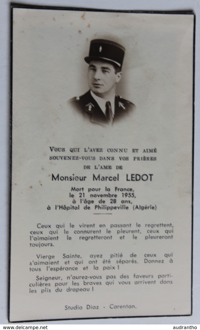 Faire Part Décès 1955 Marcel Ledot 1955 Philippeville Guerre D'Algérie Légion Gendarmerie LGI Tribehou 50 Manche - Documents