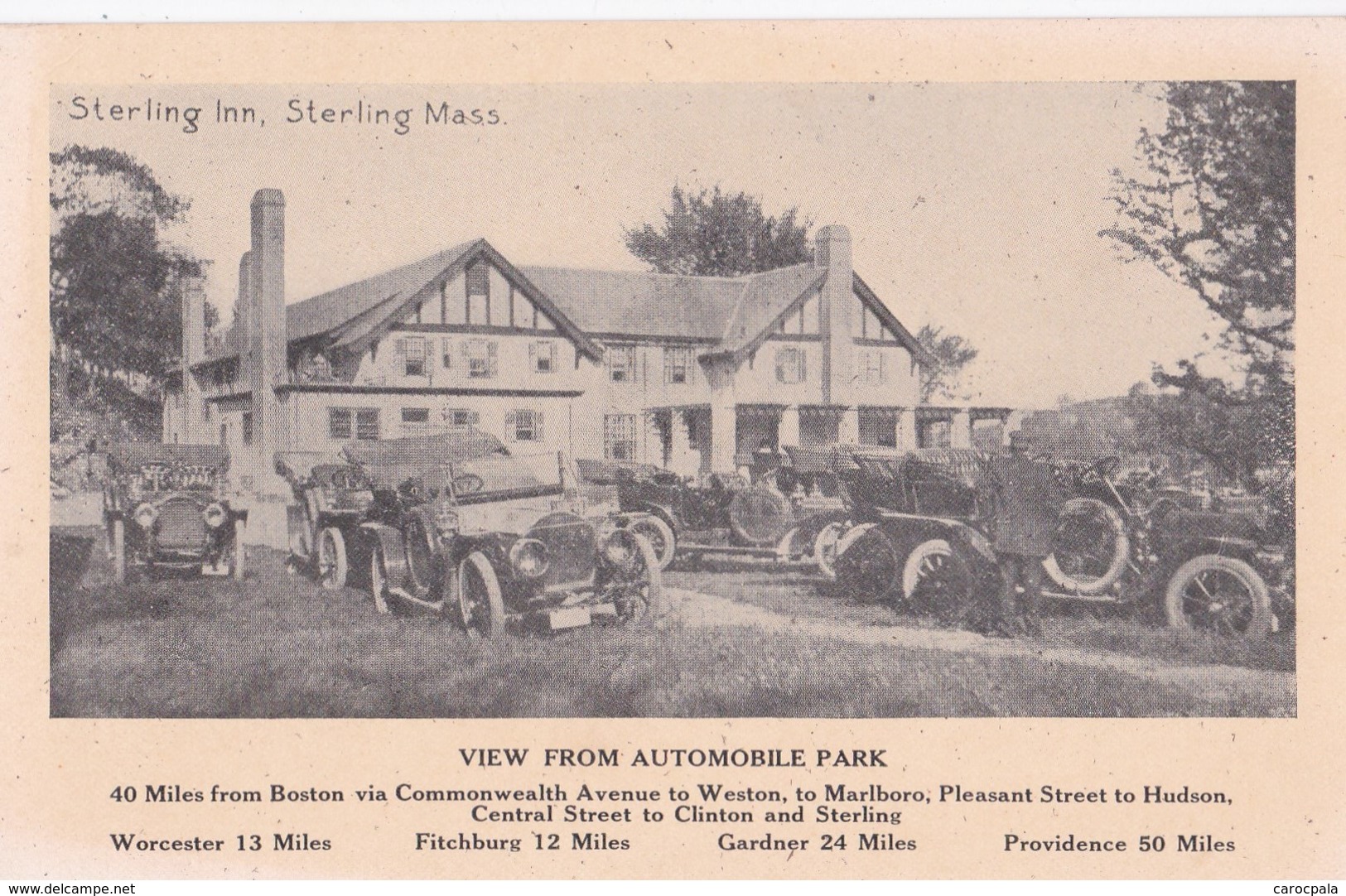 Belle Carte 1910 Automobile Park , 13 Miles Worcester , 12 Fitchburg ,24 Gardner ,40 Boston Via Commonwealth - Autres & Non Classés