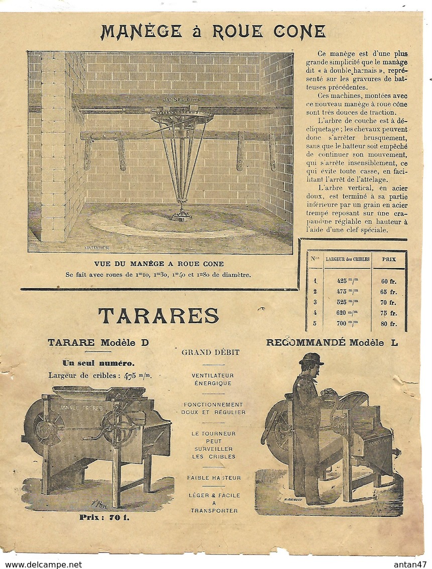 Document 4 Pages / Manufacture Instruments Agricole 88 MARTINVELLE Jannel / Manèges-Terre & Roue Cone, Batteuses, Tarare - 1900 – 1949