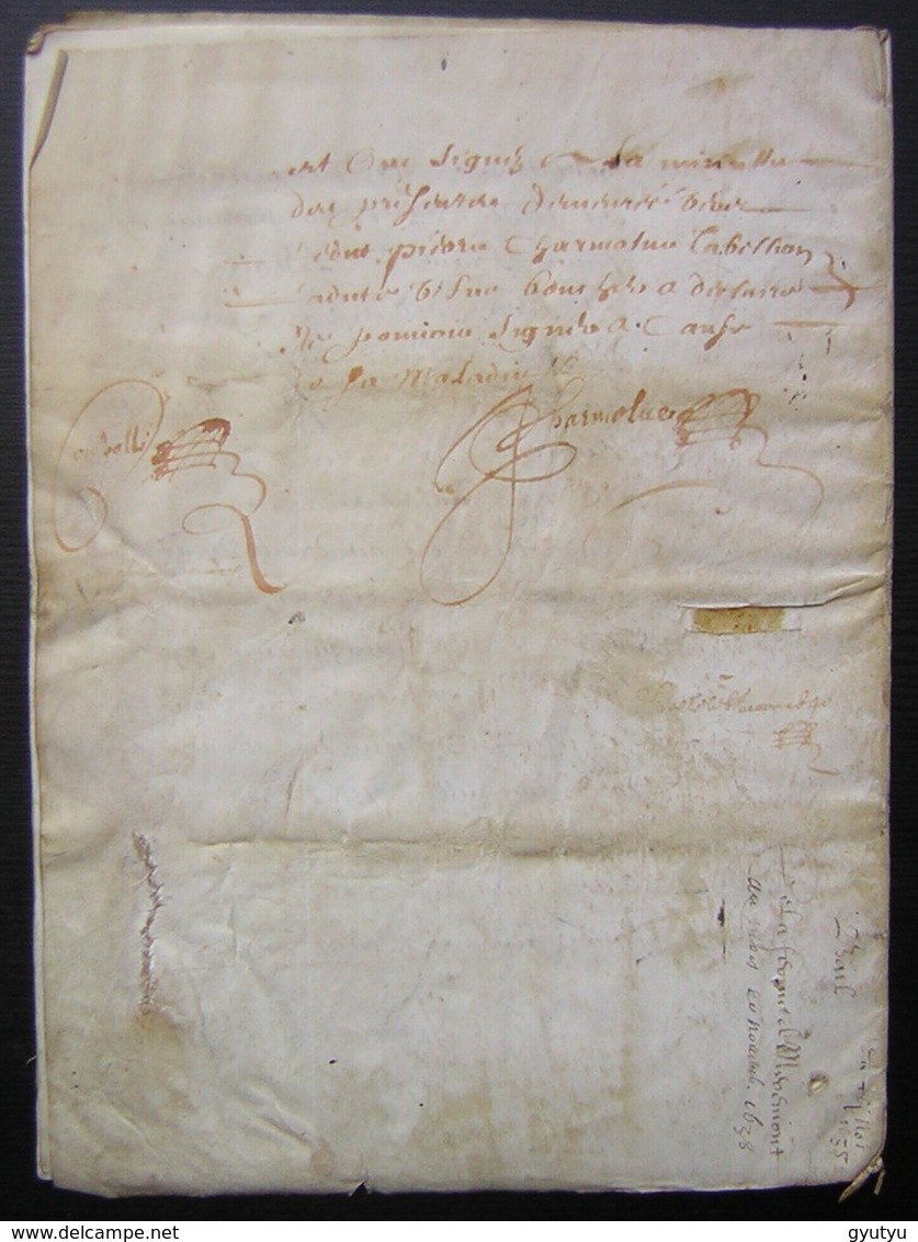 1638 parchemin de 12 pages bail de la ferme de Mermont Crépy Oise à Pierre Lavoisier et Augustin Béranger par Charmoluë