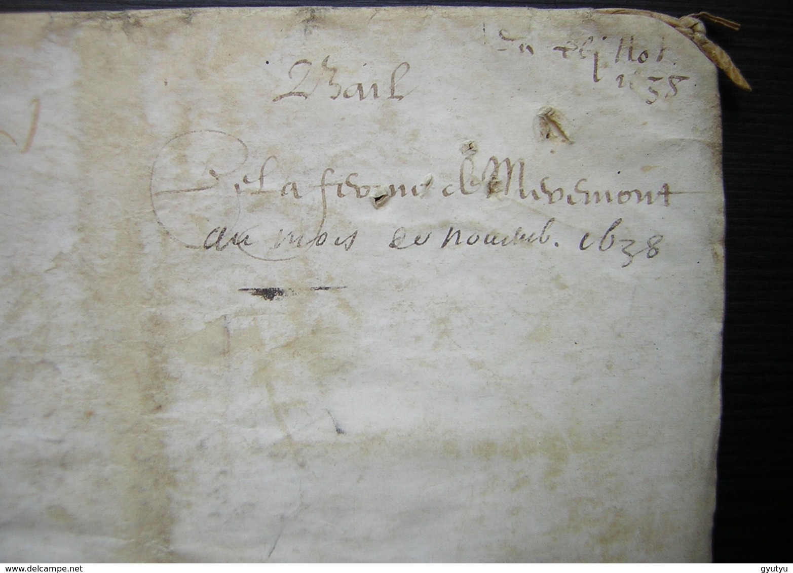 1638 parchemin de 12 pages bail de la ferme de Mermont Crépy Oise à Pierre Lavoisier et Augustin Béranger par Charmoluë