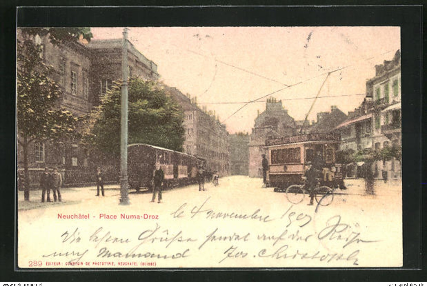 AK Neuchatel, Place Numa-Droz Mit Strassenbahn - Tramways