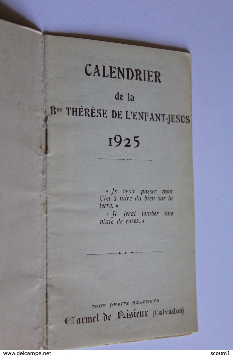 1925 Petit Calendier De La Bse THERESE DE L ENFANT JESUS - Tamaño Pequeño : 1921-40