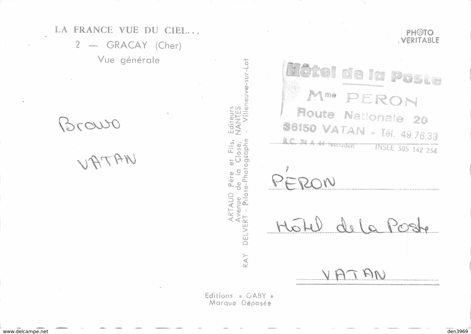 GRACAY - Vue Générale - Tampon Hôtel De La Poste, Mme Peron, Vatan - Graçay