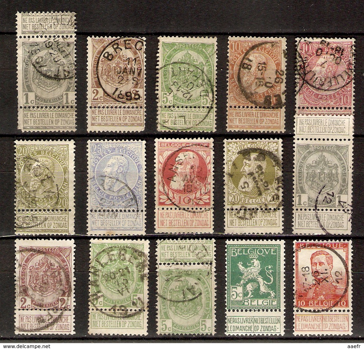 Belgique 1893/1912 - Petit Lot De 15° Avec Banderoles &- Cachets Ronds (1 MNH) - Armoiries - Léopold I/II - Albert Ier - Lots & Kiloware (mixtures) - Max. 999 Stamps