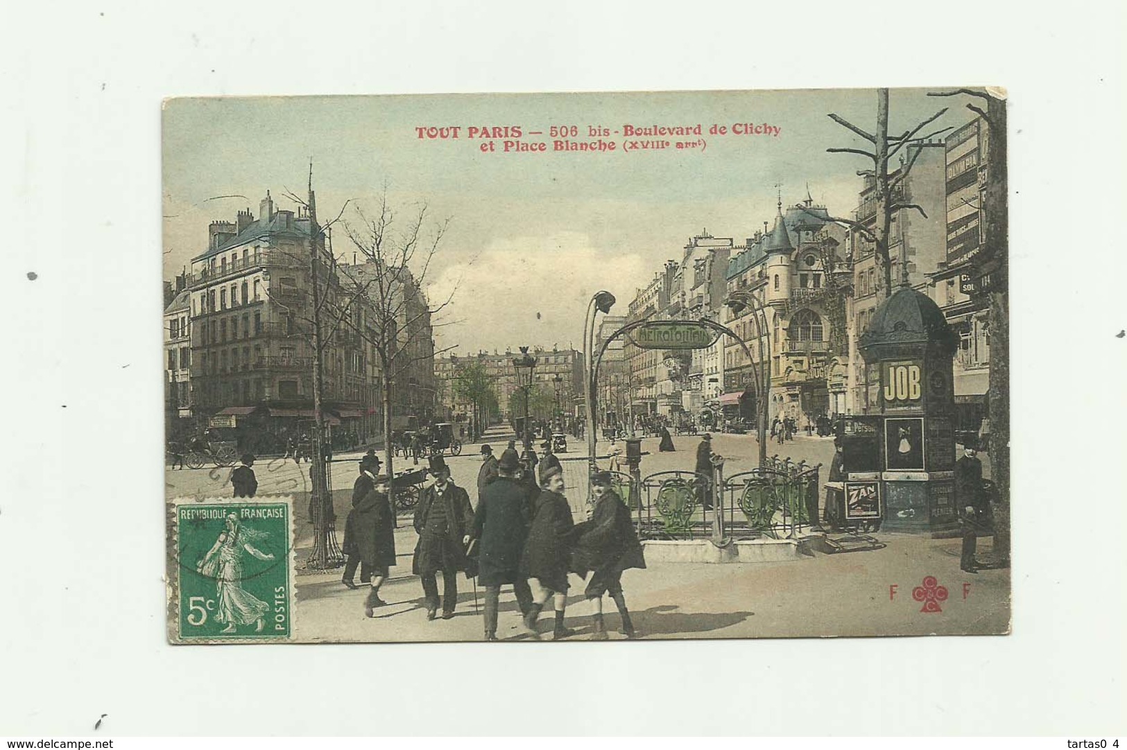 75 - PARIS - Boulevard De Clichy Et Place Blanche Animé Bouche De Métro Bon état - Arrondissement: 18