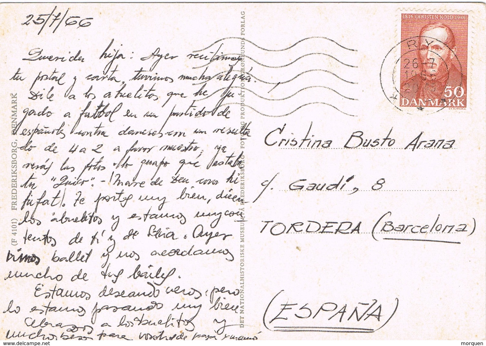 33226. Postal RY (Skandenborg) Danmark 1966. Vista De FREDERIKSBORG - Cartas & Documentos