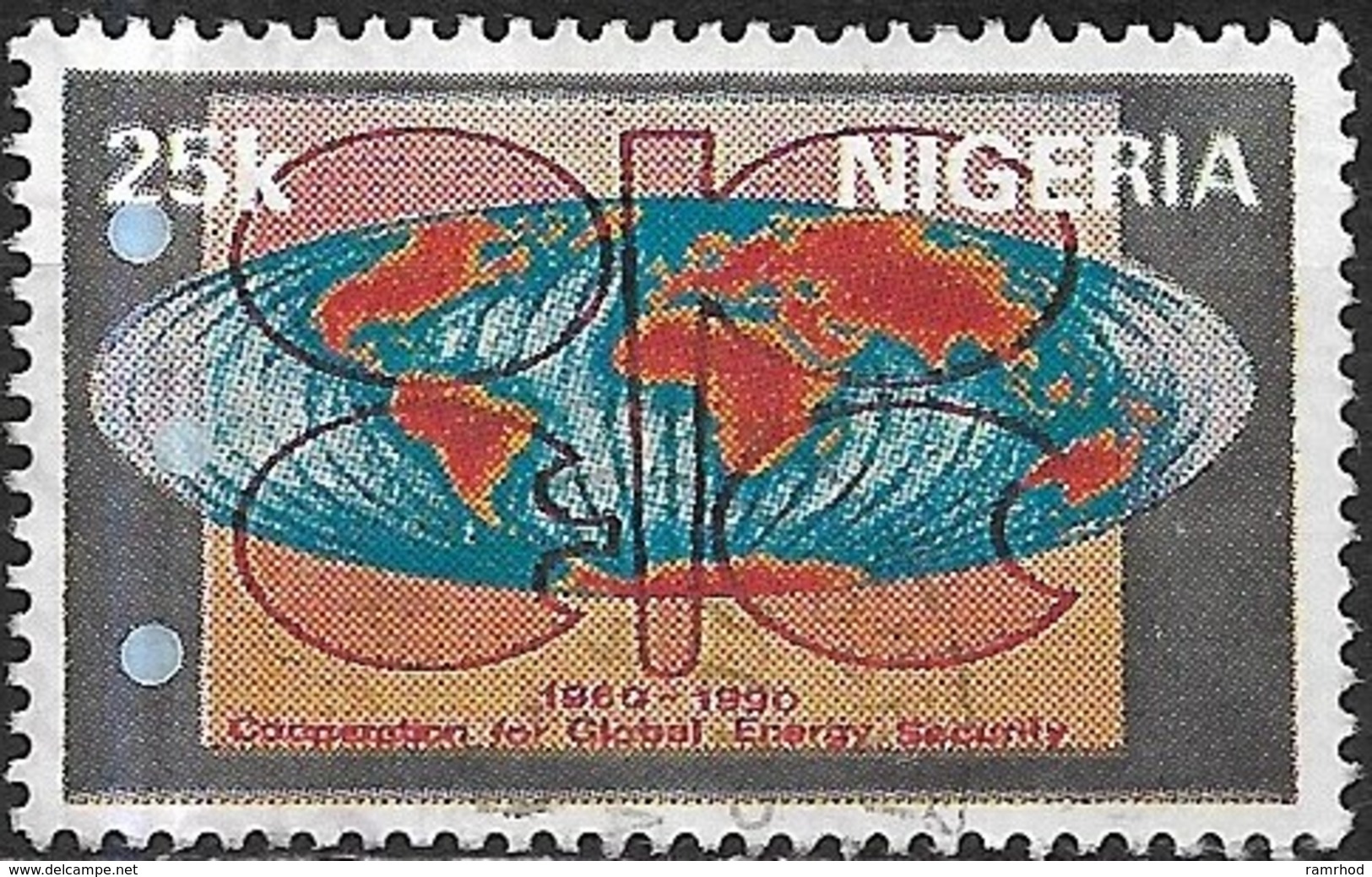 NIGERIA 1990 30th Anniversary Of The Organisation Of Petroleum Exporting Countries - 25k - World Map And Logo FU - Nigeria (1961-...)