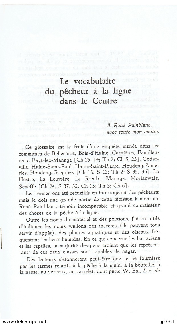 Le Vocabulaire Du Pêcheur à La Ligne Dans Le Centre (région De La Louvière) Par Robert Dascotte (18 Pages) - Histoire