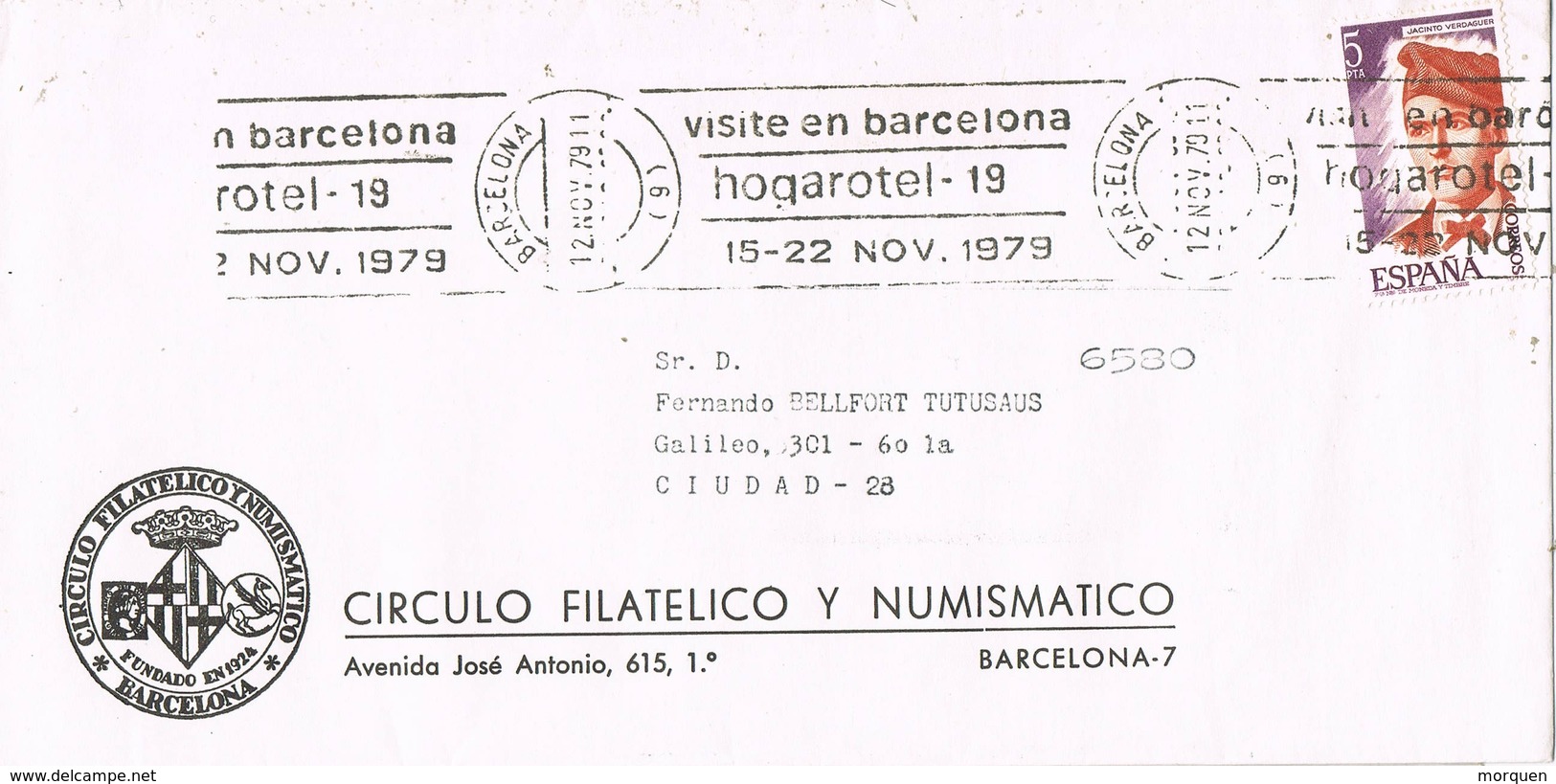 33232. Carta BARCELONA 1979, Rodillo Especial HOGAROTEL 19 - Cartas & Documentos