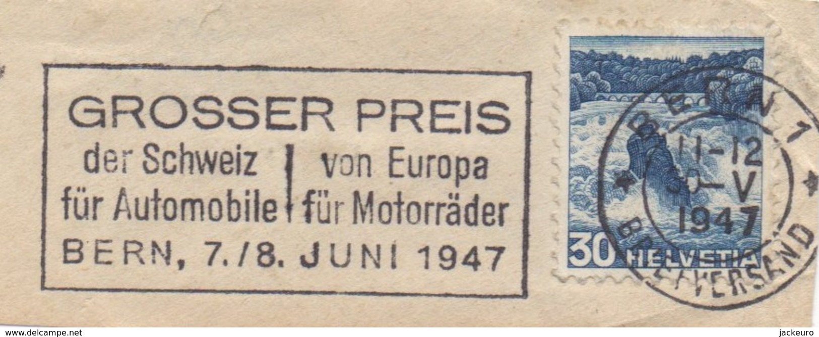 RR2  Bern 1 - 30 V 47  - GROSSER PREIS Von Europa Für Motorräder  -  Fragment De Lettre   TTB  Durso U35  (6) - Covers & Documents