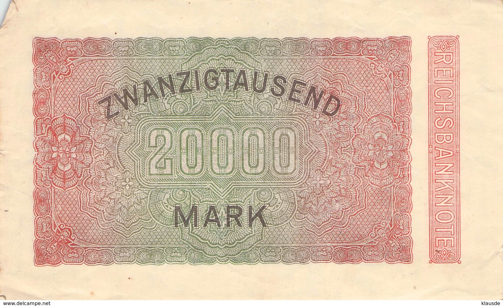 20.000 Mark Reichsbanknote VG/G (IV) - 50 Millionen Mark