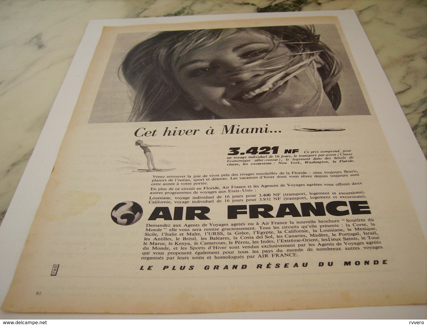 ANCIENNE PUBLICITE HIVER A MIAMI AIR FRANCE   1961 - Advertisements