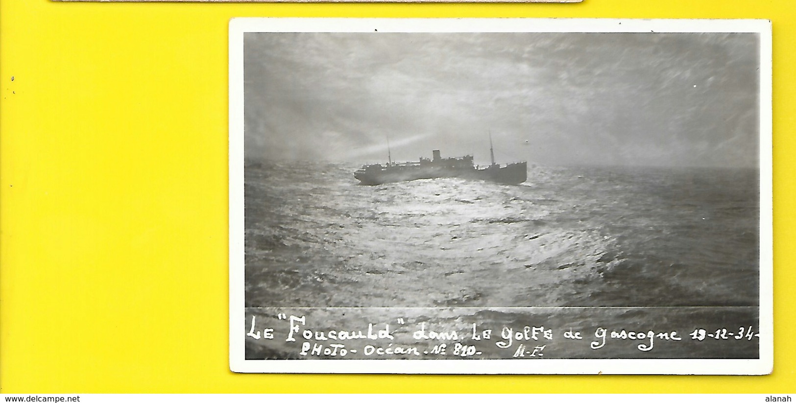 Carte Photo Rare Du Paquebot "FOUCAULD" Dans Golfe De Gascogne 1934 (Photo-Océan) - Paquebots