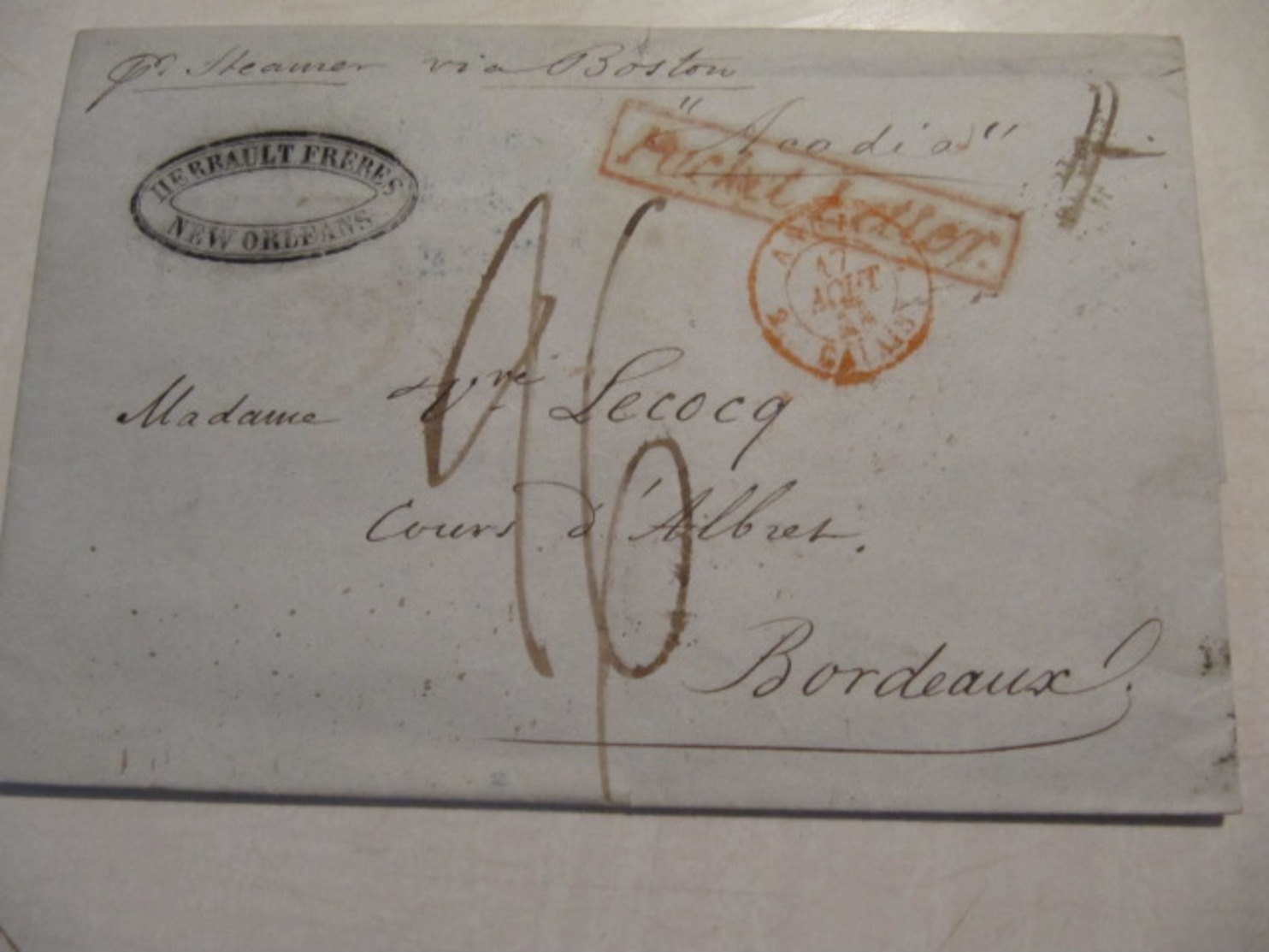 MARQUE POSTALE  LETTRE   NOUVELLE ORLEANS  Vers  BORDEAUX  1842 - 1801-1848: Precursors XIX