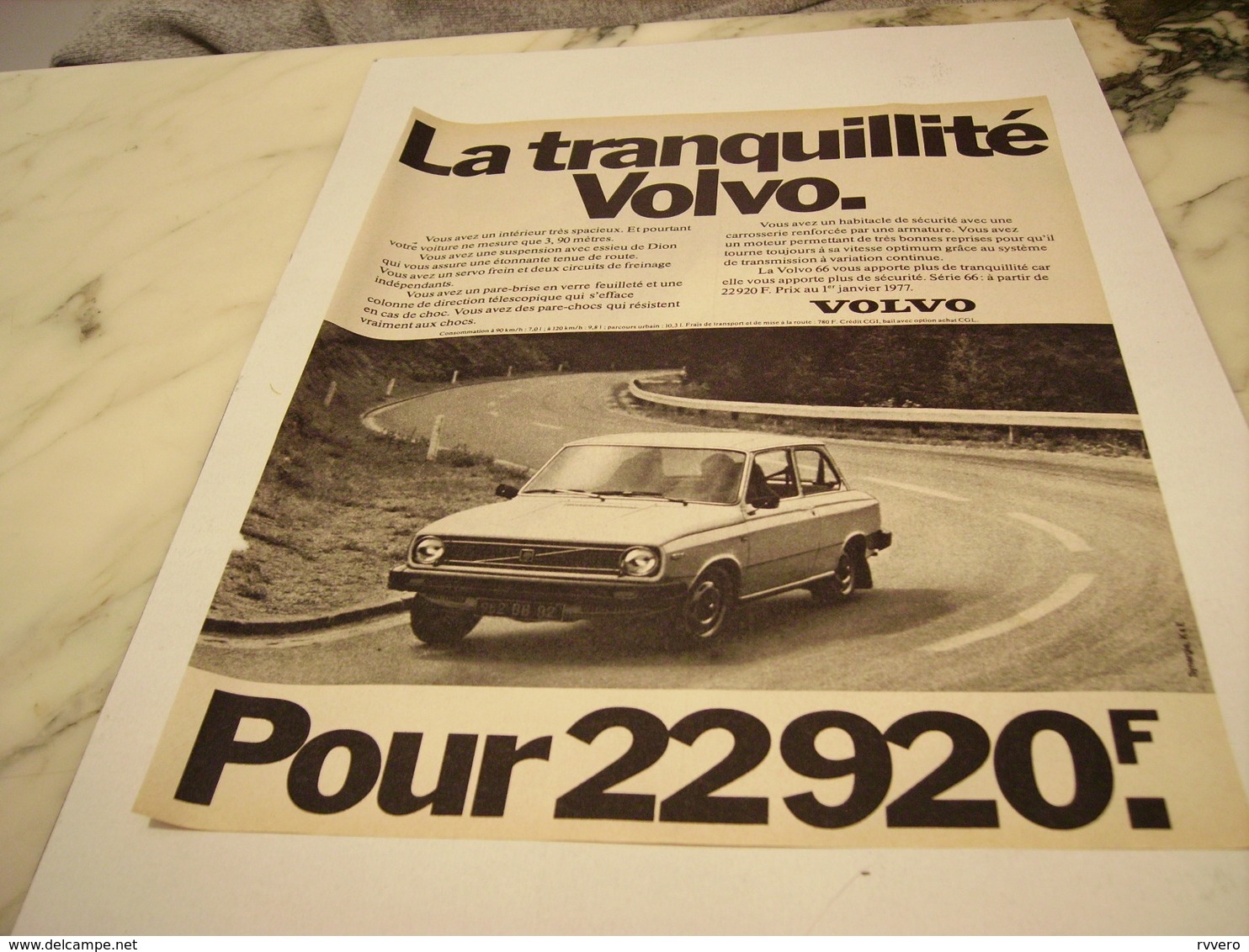 ANCIENNE PUBLICITE LA TRANQUILLITE   VOITURE VOLVO  1977 - Cars