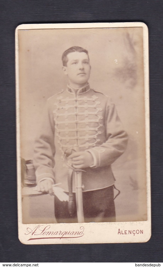 Photo Originale Cdv Lemarquand Alencon Portrait Militaire Hussard 14 14è Regiment De Hussards - Guerra, Militares