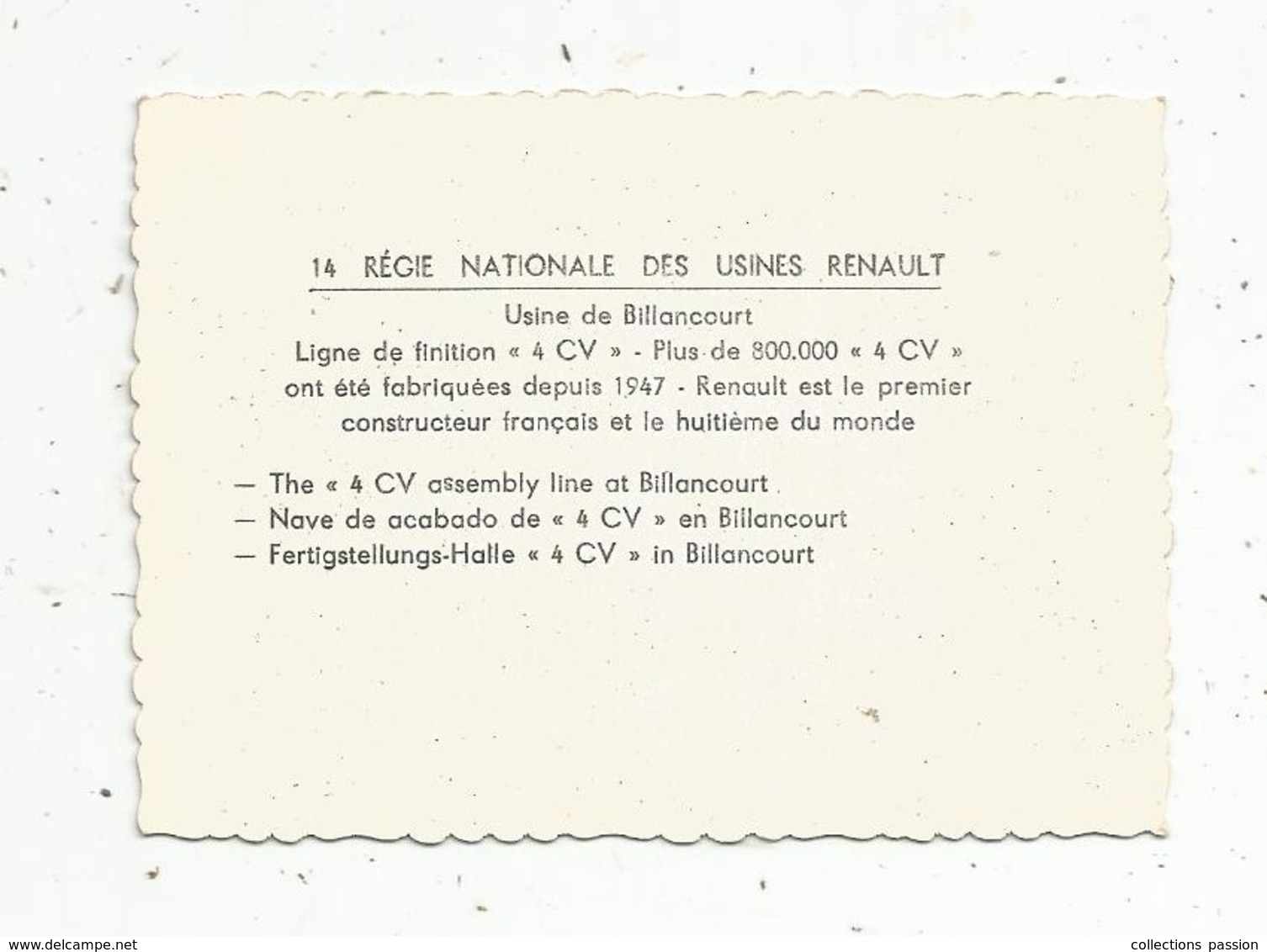 Photographie , 90 X 60 Mm, Régie Nationale Des Usines RENAULT ,usine De BILLANCOURT ,ligne De Finition 4 CV , 2 Scans - Automobiles