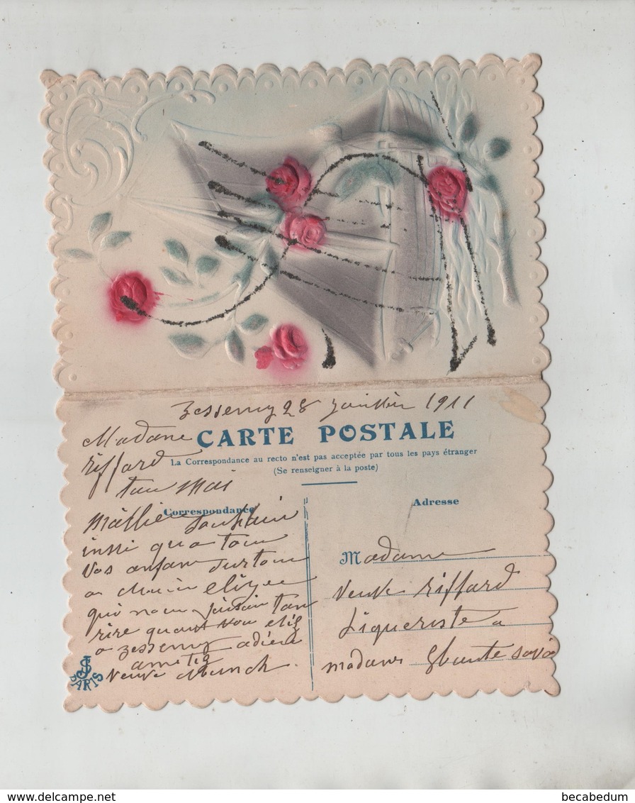 Généalogie Riffard Liquoriste Modane 1911 Amitiés Bateau Carte Gaufrée - Genealogia