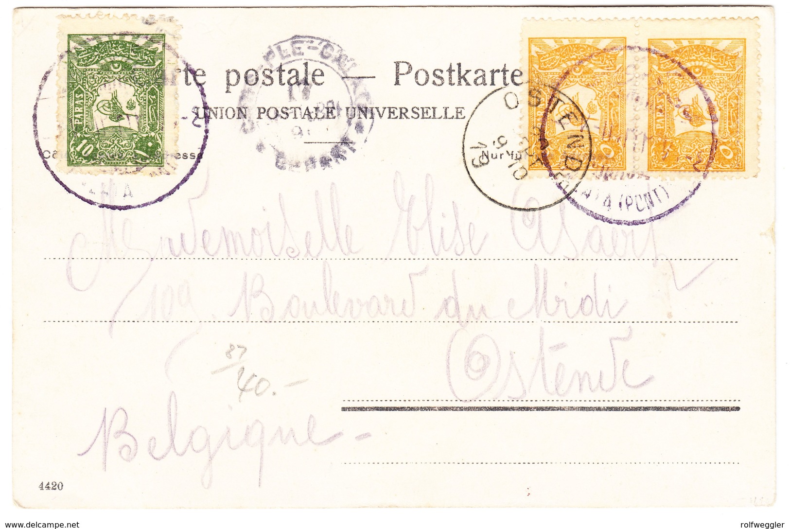 Um 1910 Ansichtskarte Aus Constantinopel Nach Ostende Belgien - 1837-1914 Smyrna