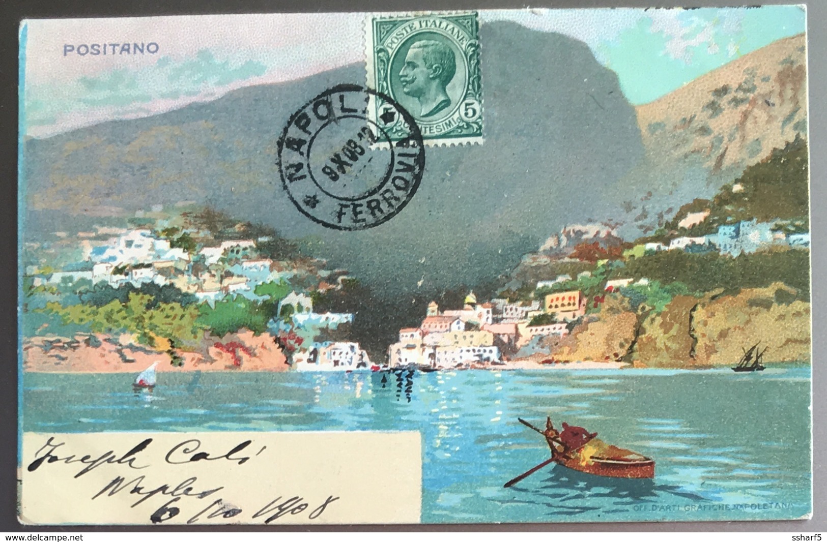 POSITANO Bei Colori Cartolina Lito Andata 1908 - Andere & Zonder Classificatie