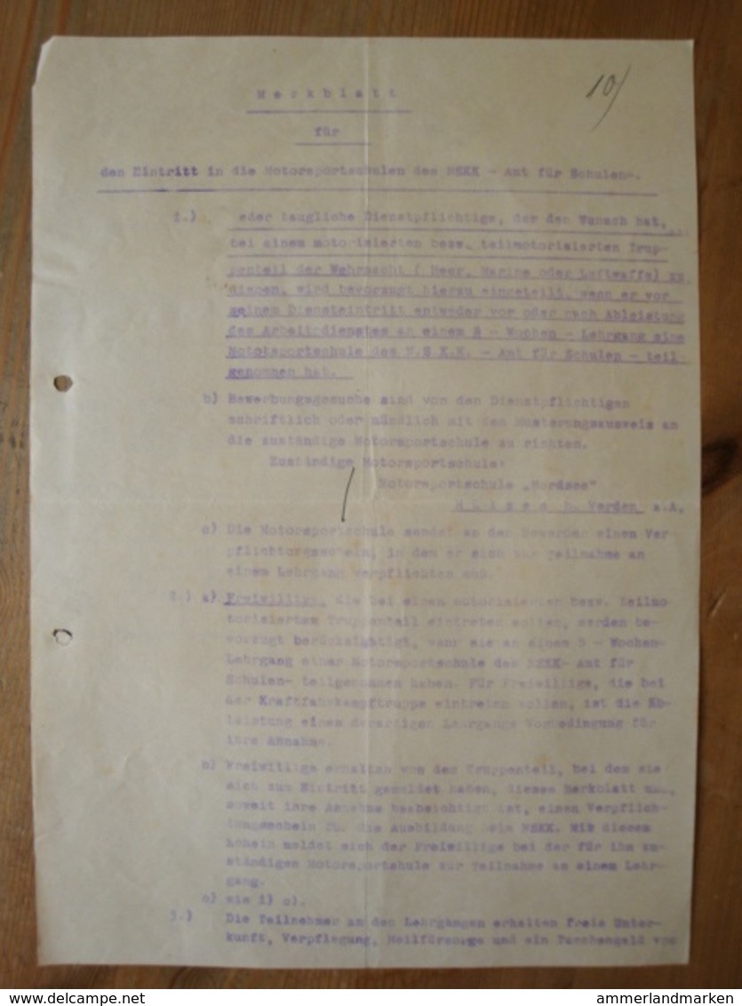 NSKK Motorsportschule Nordsee, Teilnahmebestätigung Zum Lehrgang, Merkblatt F. D. Lehrgang, Einberufungsbefehl,.... - Dokumente