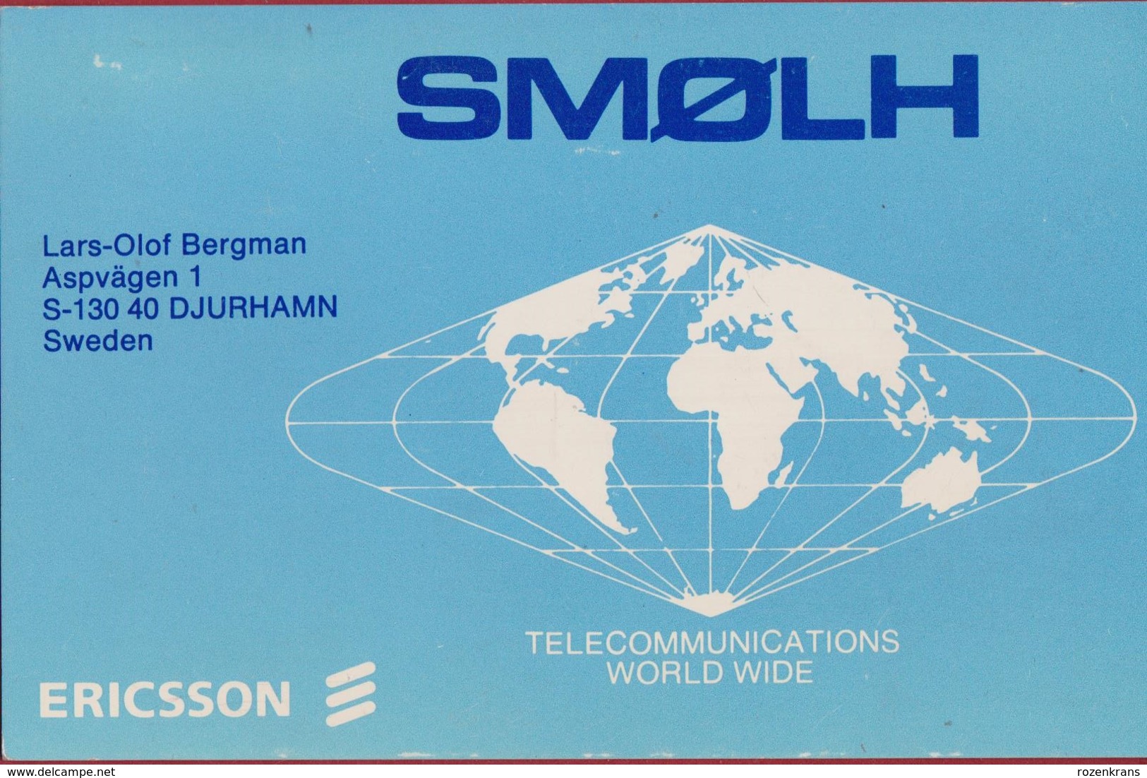 QSL Card Amateur Radio Funkkarte Sweden Sverige 1982 Smolh Djurhamn Ericsson Telecommunications World Wide - Amateurfunk