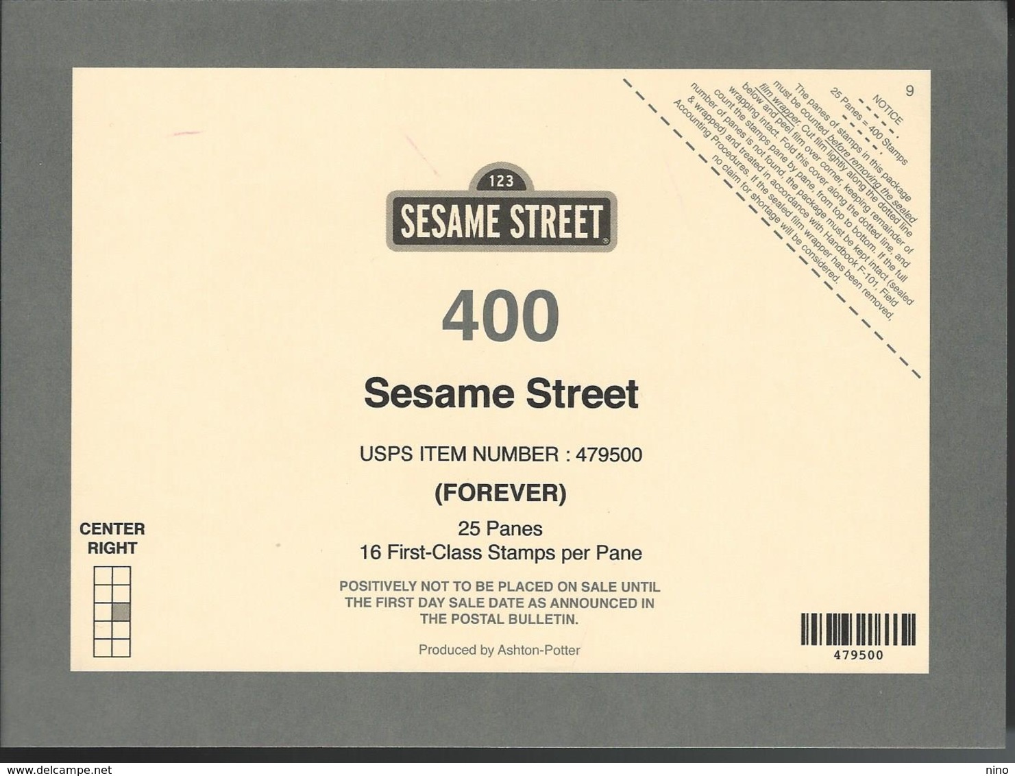 USA. Scott #  Mint Deck Card. Sesame Street 50th Anniv.  2019 - Souvenirs & Special Cards