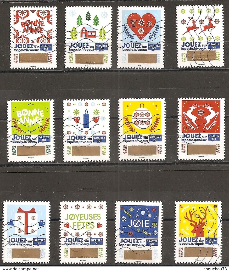 FRANCE AUTOADHESIFS OBLITERES-SERIE COMPLETE-12 TIMBRES VOEUX A GRATTER 2018-TIMBRES NON GRATES-N° YVERT 1641 A 1652 - Autres & Non Classés