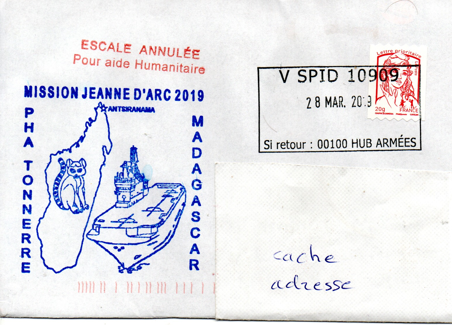 PHA TONNERRE Mission Jeanne D'Arc 2019 Escale à Madagascar - Escale Annulée Pour Aide Humanitaire Obl. V SPID 10909 2804 - Poste Navale