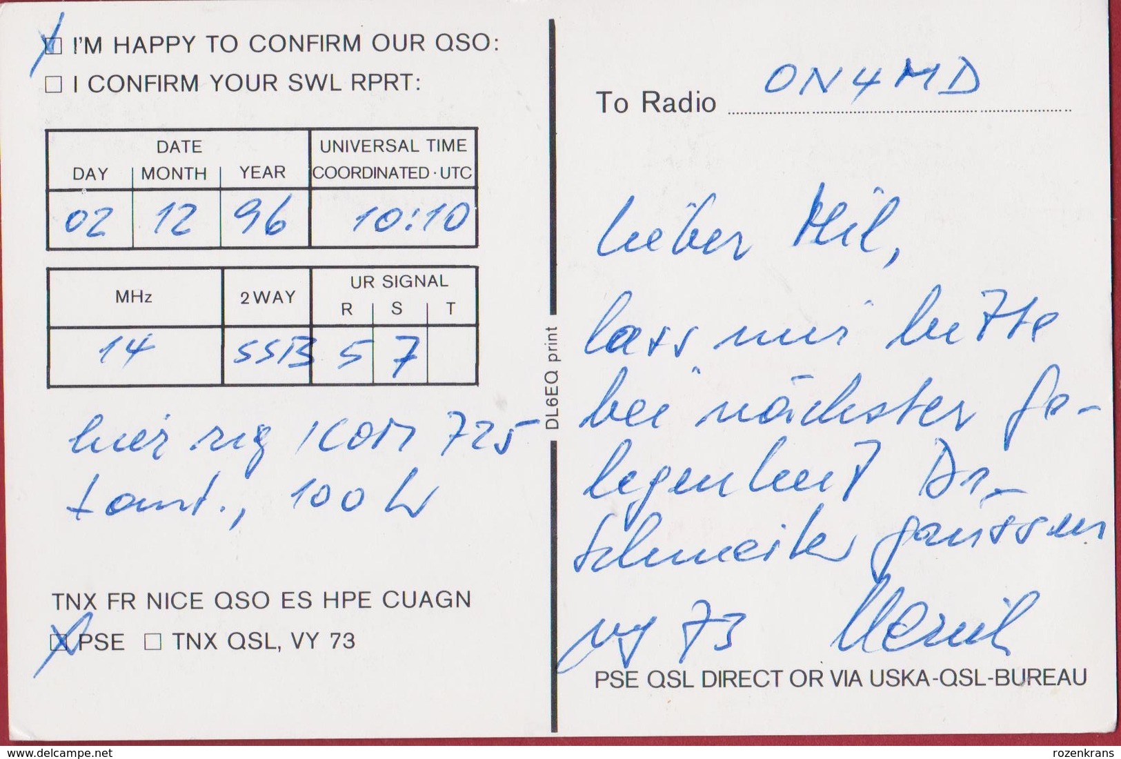 QSL Card Amateur Radio Funkkarte  Zwitserland Switzerland Schweiz 1996 Zurich Watt Flag Drapeau Pomme Apple Appel - Amateurfunk