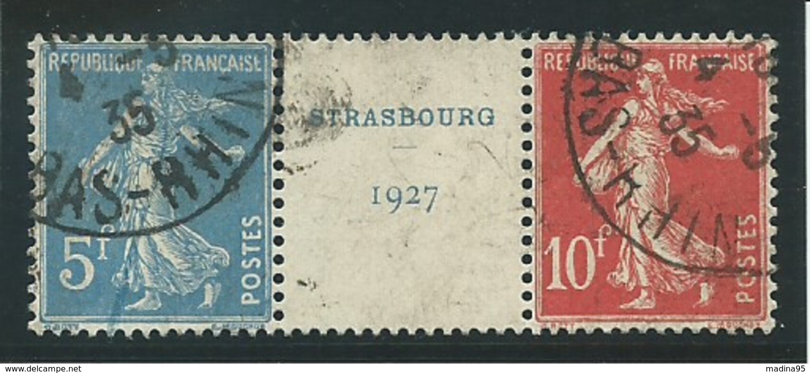 FRANCE: Obl., N° YT 242A, Paire Avec Intervalle, Le 5f Av Léger Trait Bleu, Intervalle Taché, B - 1906-38 Semeuse Camée