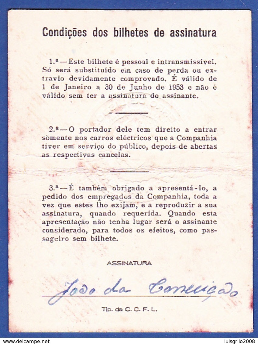 Portugal, PASSE 1953 - CARRIS, Companhia Carris De Ferro De Lisboa - Europe