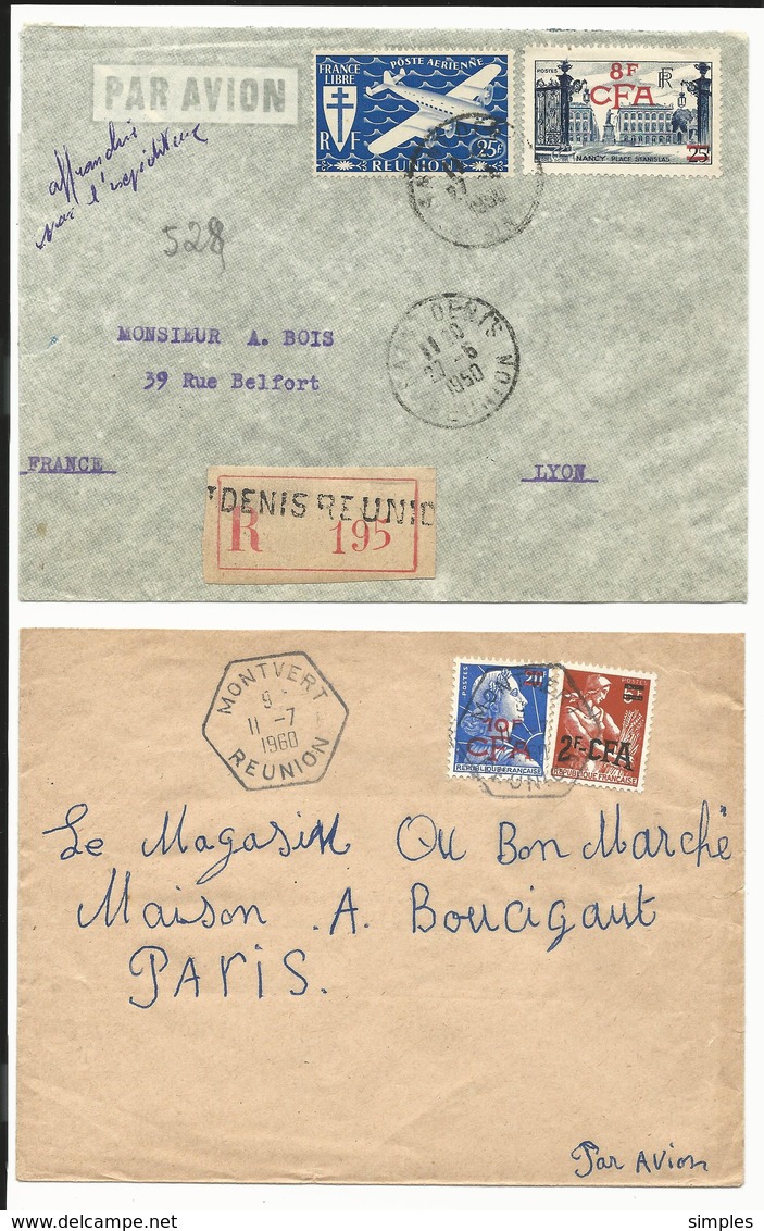 Réunion - magnifique lot de 31 lettres période CFA (tarifs, timbres, affranchissements, oblitérations.......)  16 scans