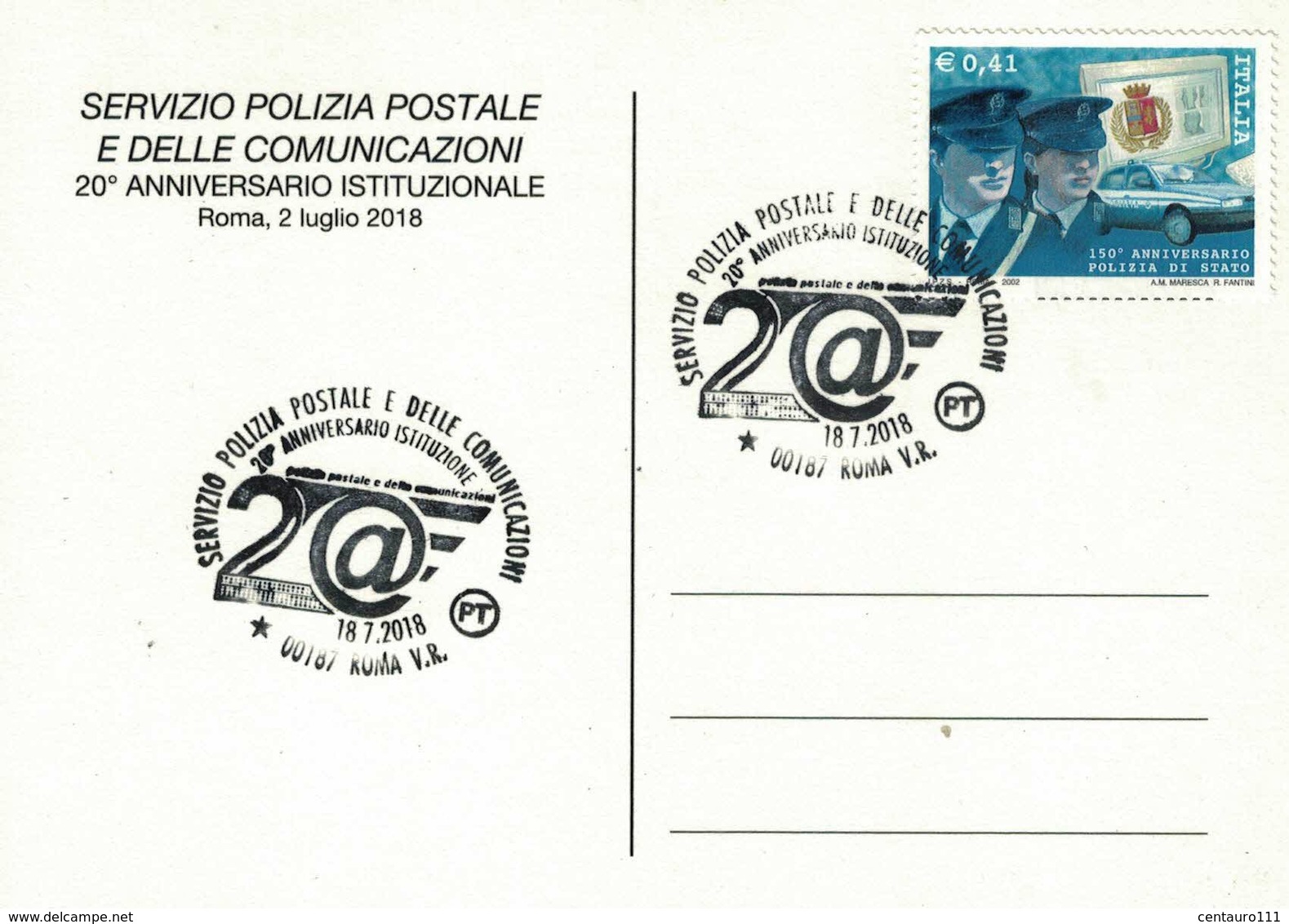 Roma, Lazio Polizia Di Stato, Marcofilia, Annullo Postale, Polizia Postale, Anniversario - Altri & Non Classificati