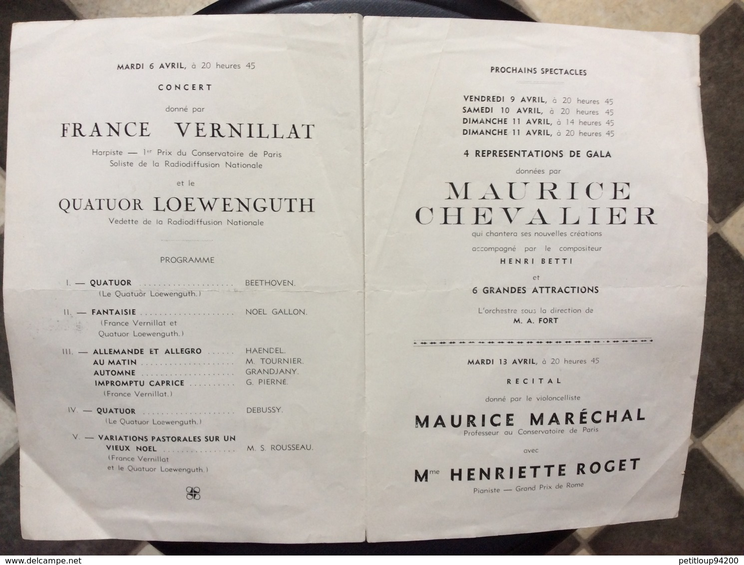 PROGRAMME THÉÂTRE DES FLEURS Vichy 1942-1943 Au Profit Des Prisonniers De Guerre CROIX-ROUGE FRANÇAISE Maurice Chevalier - Programs