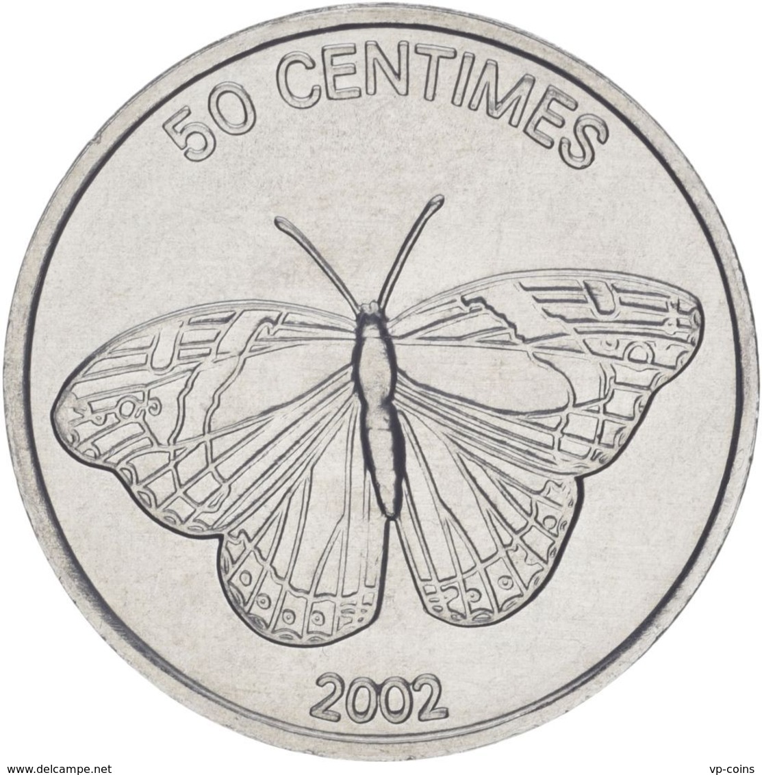 Congo. Coin. 50 Centimeters 2002. VF / XF. A Lion. Butterfly - Congo (Democratic Republic 1998)