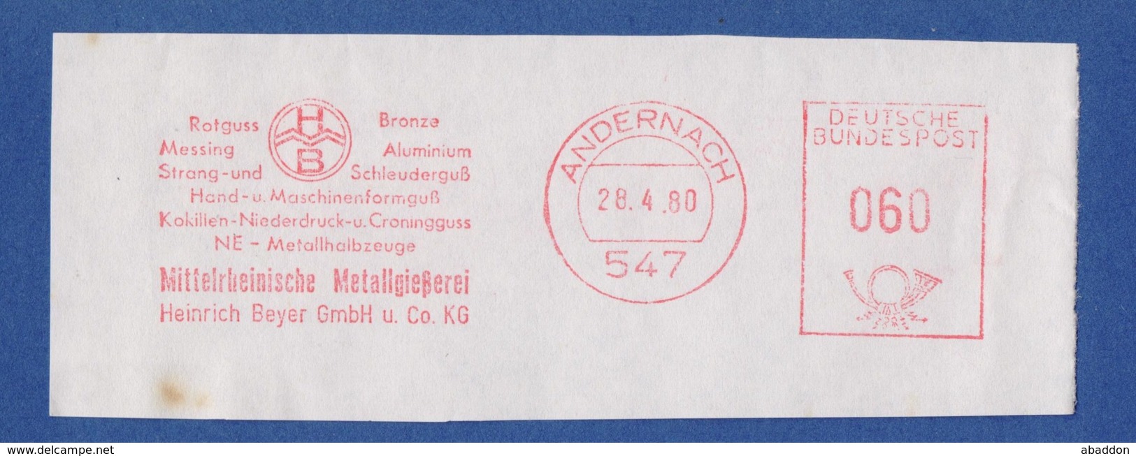 BRD AFS - ANDERNACH, Mittelrheinische Metallgießerei - Heinrich Beyer GmbH U. Co. KG 28.4.80 - Fabriken Und Industrien