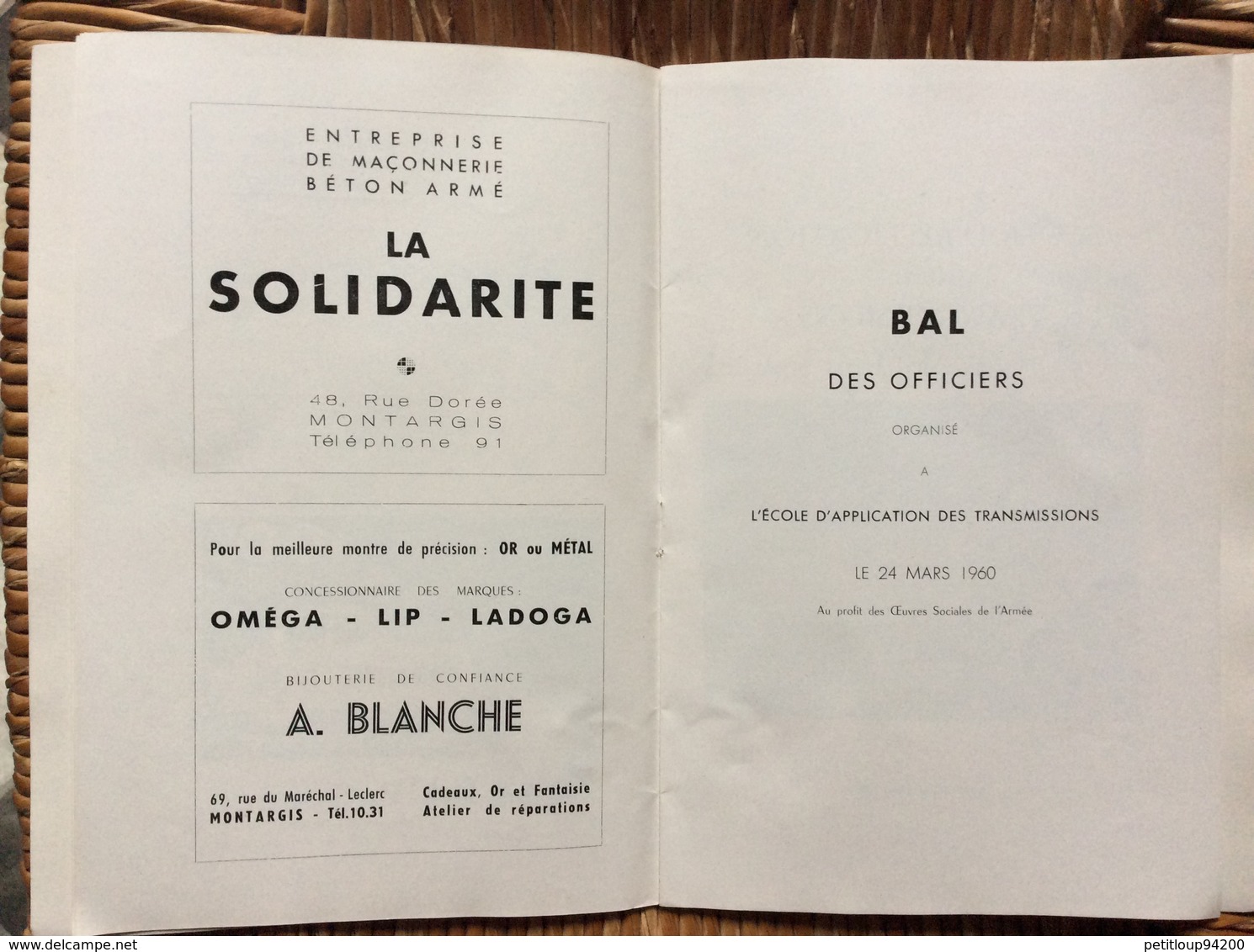 PROGRAMME  ÉCOLE D’APPLICATION DES TRANSMISSIONS  EAT  Bal des Officiers  SAINT-GABRIEL 1960  Montargis