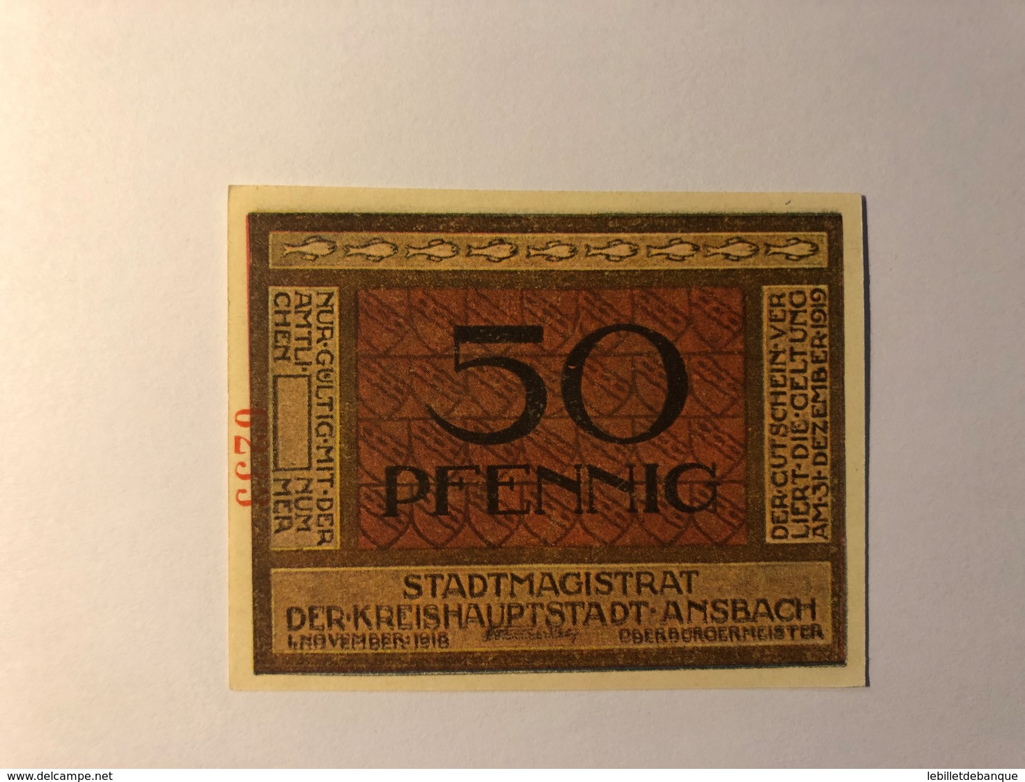 Allemagne Notgeld Ansbach 50 Pfennig - Colecciones