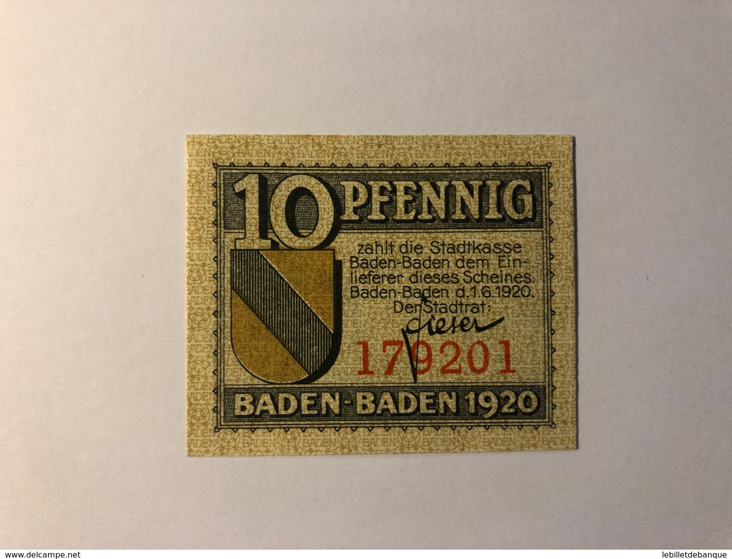 Allemagne Notgeld Baden Baden 10 Pfennig - Collections