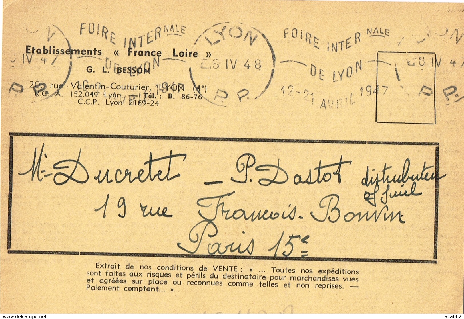 France. Flamme. Port Payé. Foire Internationale De Lypn. 1948 - Oblitérations Mécaniques (flammes)