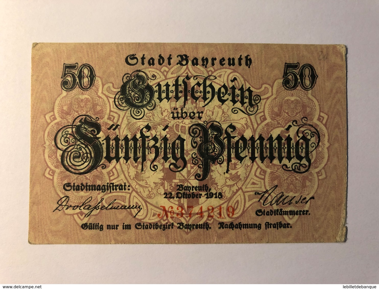 Allemagne Notgeld Bayreuth 50 Pfennig - Collections