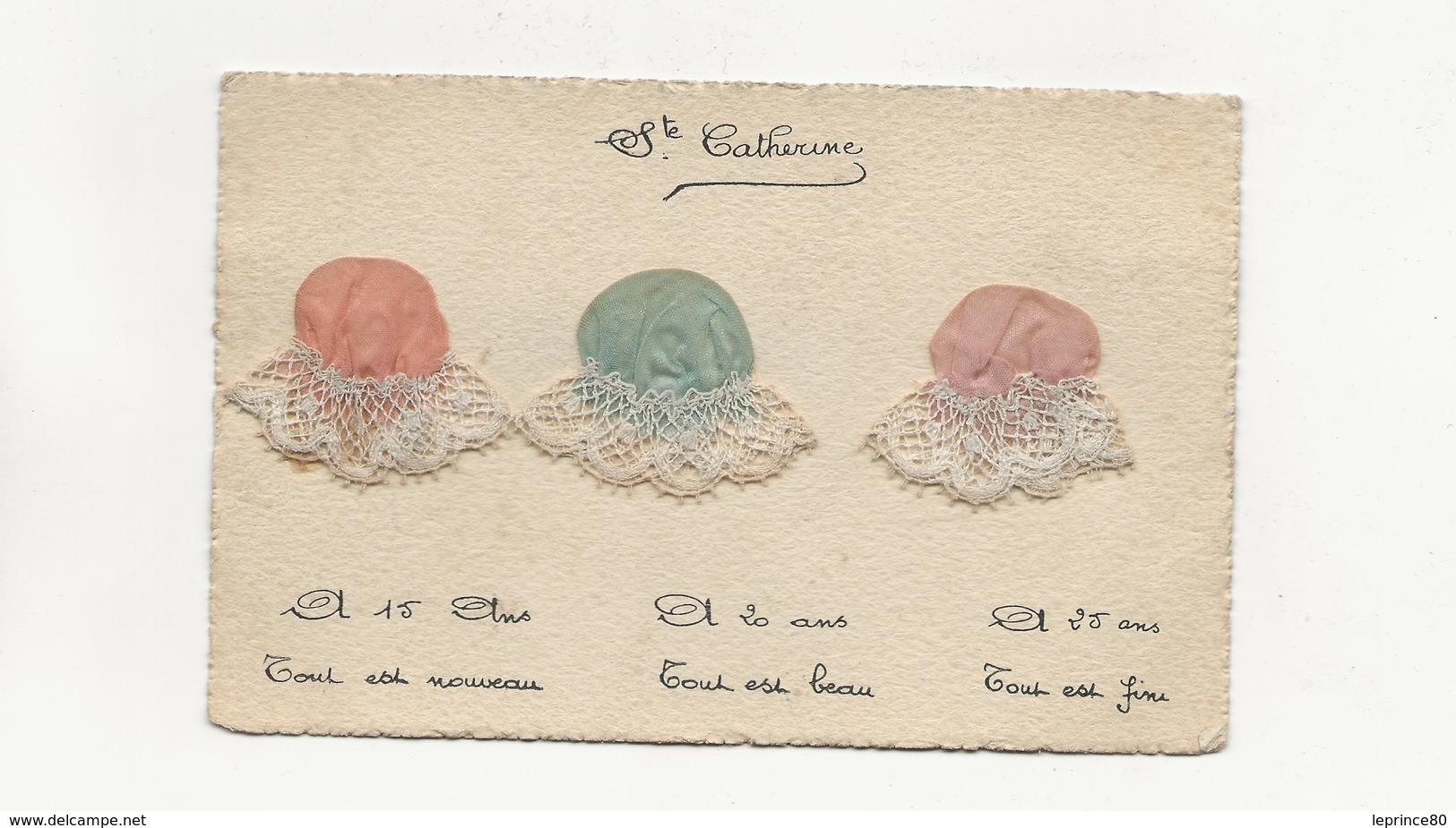 CARTE POSTALE BONNET STE CATHERINE SOIE DENTELLE - Embroidered