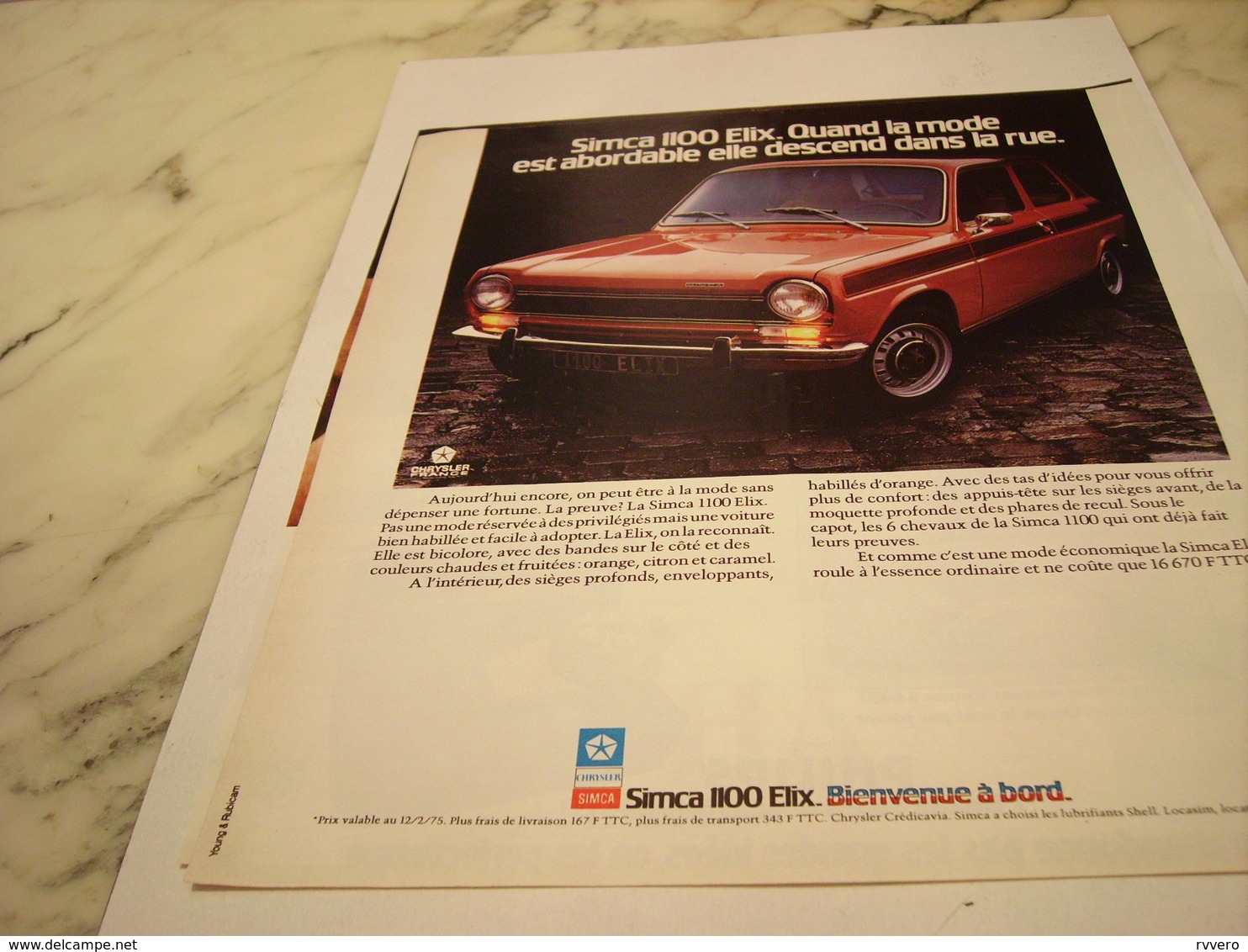 ANCIENNE PUBLICITE VOITURE  SIMCA 1100 ELIX   1975 - Cars