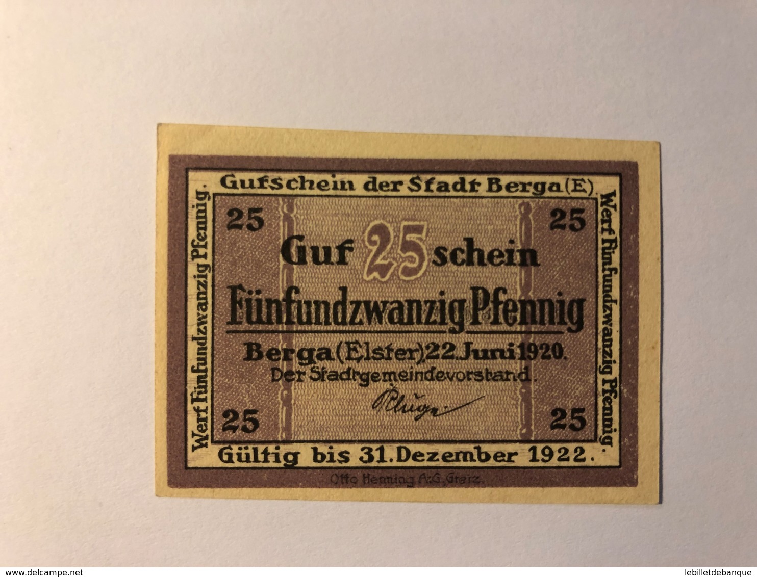 Allemagne Notgeld Berga 25 Pfennig - Collections