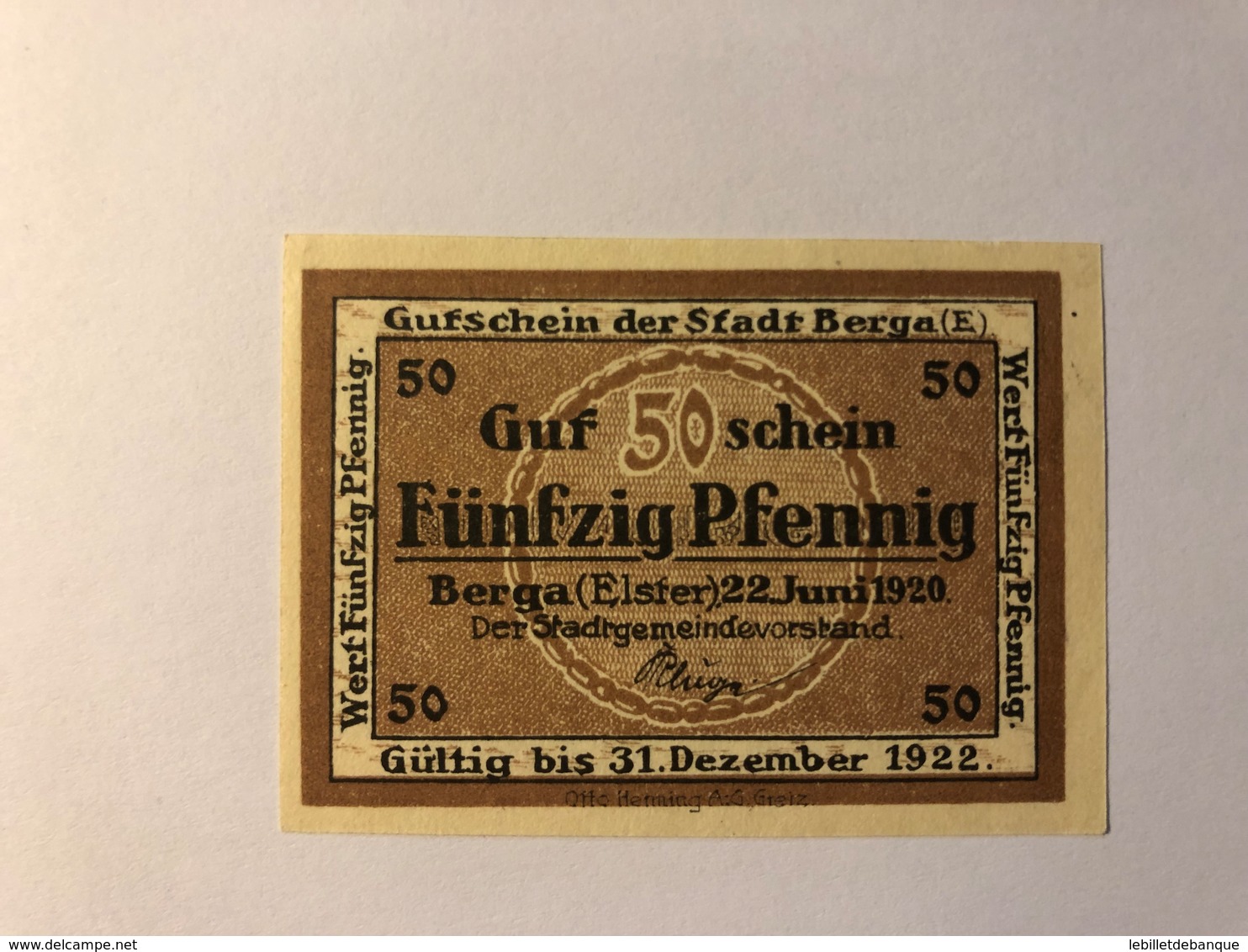 Allemagne Notgeld Berga 50 Pfennig - Collections