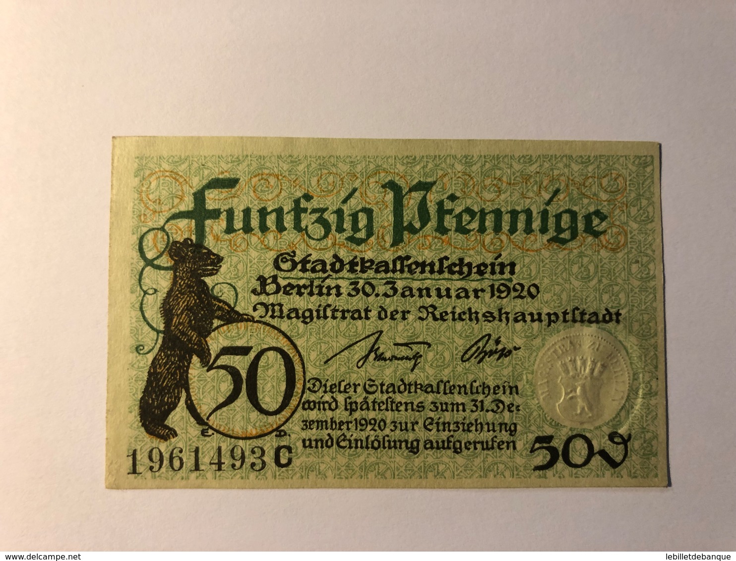 Allemagne Notgeld Berlin 50 Pfennig - Collections